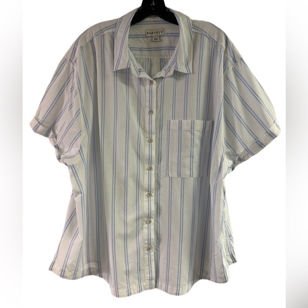 Ava & Viv Boxy White Stripe Button Down Top Plus Size 1X